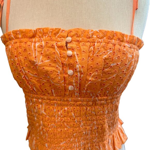 JOIE Wo Cameo Smocked Cotton Top, Muskmelon Porcelain, Size M - Picture 3 of 9